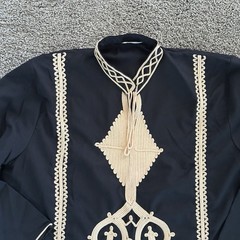 Vintage Egyptian Galabeya Kaftan Long Robe, Men’s size XL, Embroidered Black