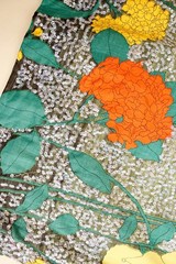 50s 60s Chartreuse Green Floral Sequin Cotton Pin Up Dress Pencil Mod B36-37″