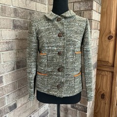 60s 70s VTG Ricano Knits Green Tweed Confetti Jacket Orange Trim Size S/M #2D8