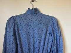 70’s Vintage Candi Jones Blue Floral Ruffle Prairie Midi Dress – Size Small