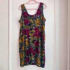Vintage DBY LTD floral shift dress medium large bright 80s 90s colorful summer