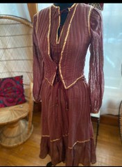 Vintage 70s Indian Cotton Metallic Rainbow 3 Pc Skirt, Vest, and Blouse Set