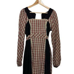 Vintage 70s Prairie Maxi Dress Corduroy plaid size small Neiman Marcus Apron
