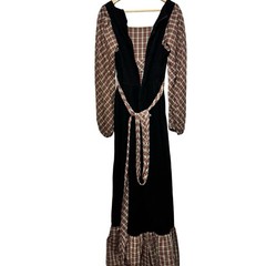Vintage 70s Prairie Maxi Dress Corduroy plaid size small Neiman Marcus Apron