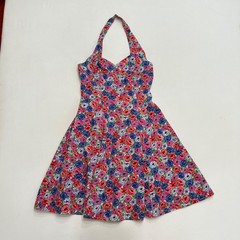 Vintage 90s Joni Blair Sweetheart Halter Dress Sz 9 Pink Purple Floral Summer