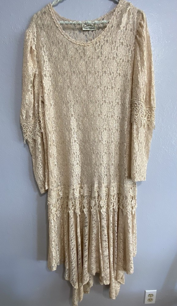 Vintage Beige Lace Dress Elena Collection Victorian Western