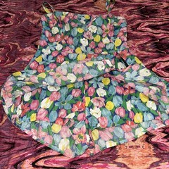 Vintage GaBar Cotton Play Swim Suit Sz 18 Union Label Pretty Tulips Built Bra