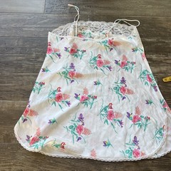 VTG DEENA Ivory Silky Floral Appliqué Nightgown Chemise Lingerie Lace Sz Medium