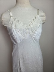 Vintage White Full Slip Nylon With Lace Detail S/M