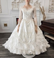 Mary’s Vintage 80s 90s White Long Sleeve Beaded Ruffle Quince Wedding Dress 16