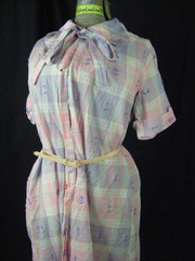 STYLE BY MORGIN Vtg 50s Pink Lilac Plaids Shirt Dress-Bust 41/S-M