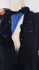 Vintage 1900s black dress XXS teen girls’ long puffed sleeves blue lace midi