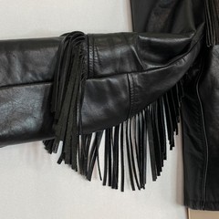 Vintage black leather fringe jacket women’s S M moto rocker biker TAURUS
