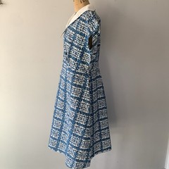 Vintage 1950’s 100% Cotton Novelty Blue Dress Size 26 1/2 Bust 50” Waist 42”