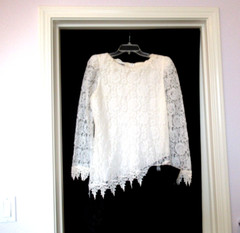 After Dark black and white lace dress, c. 1980s, 35″ chest
