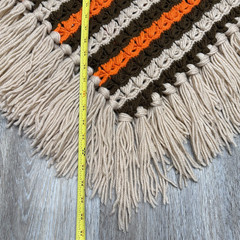 Vintage Poncho Hand Crochet Brown Orange Cream w/Fringe 60’s 70’s Hippie Boho