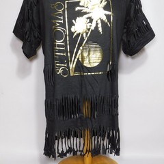 Vintage 1980s Shredded Fringe ST THOMAS 1987 Single Stitch Black T Shirt Size XL