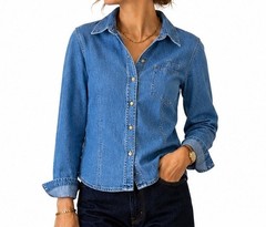 Vtg Capezio Denim Shirt Top 8 Petite Hong Kong 100% Cotton Westerncore Cowgirl
