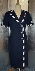 Sandra Ow-wing For N.R.1 Vintage Navy Blue & White Button Down Dress
