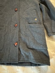 Vtg 90s LL Bean H421 Duffle Coat Wool USA Made Blue Wood Buttons Womans Large