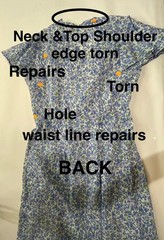 VTG 40s Day Dress White W/Blue Pink Floral Print 100% Cotton 36 Waist (Many Flaw