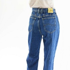 80s Vintage Lee Dark Stone Wash Tapered Leg High Waist Jeans Womens 14s Yoke