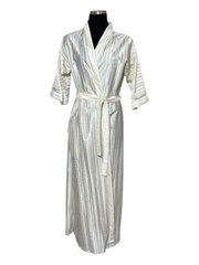 Vintage 70s 80s Robe Women M Long Satin Kimono Lightweight Yellow Stripe Floral