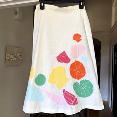 VTG 70s Pastel Seashell Applique Wrap Skirt Large Mid Century Coastal Grandma
