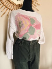 Vintage 1980s Avon Fashions Floral Linen/Cotton Sweater Size Large