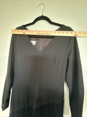70s Solo San Francisco Black Fringe Dancing Dress long sleeve Size 13/14 VINTAGE