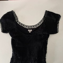Gorgeous Vintage CACHÉ Black Beaded Crochet Knit Midi Dress XS/S/M