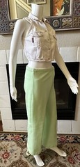 Green Plaid Polyester Pants 31×28 Lightweight Elastic Waist Vtg 70’s