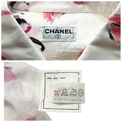 CHANEL Vintage 1995 CC Logo Long Sleeve Shirt Blouse White Button Lip 105414