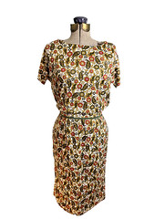 1950s silky paisley dress Leslie Fay Original blouson red green Pretty Xs/S