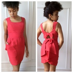 VTG 80s THIERRY MUGLER BodyCon Red Bow Mini Dress size 36 Ruffle Made in France