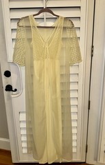 Vintage Yellow Chiffon Peignoir Nightgown Dress & Robe Lingerie Dixie Belle M