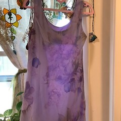 Vintage Cattiva NY fairy witch sheer chiffon lavender floral tiered maxi dress L