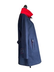 Vintage ILGWU Navy Wool Coat Red Trim USA Made Mod Military Style Women’s Large