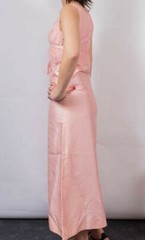 JEAN VARON pink column lace silk prom maxi dress VTG Size 12 Empire line 1960’s