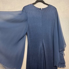 Vintage 70s? Kaftan Maxi Gown V-Neck Angel Sleeve Navy Blue M/L Boho Retro Glam