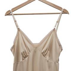 Vintage 90s Nude Silk Satin Midi Slip Dress Lace Hem Neutral Coquette 34 Small