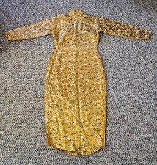 VTG 1960s Gold Brocade Cheongsam Qipao Dress Handmade Silk Jacquard Fully Lined