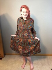 Vintage Forenza Paisley Dress Size M in Brown/Copper/Turquoise w/Shoulder pads