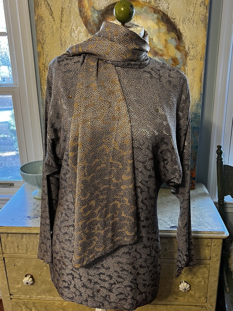 Vintage Raul Blanco Saks Fifth Avenue Silk Cheetah Rhinestone Tunic w/Scarf-12/M