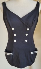 Vintage 1960’s ROBBY LEN Nautical Sailor Swimsuit Pin Up Rockabilly Bathing Suit