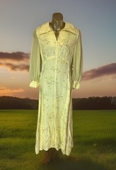 Vintage 70s Yellow Floral Big Collar Long Dress Unbranded No Tags Prairie