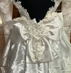 Vtg 80s Wedding Dress Beaded Puff Sleeve Bridal Gown Detachable Train Size 10