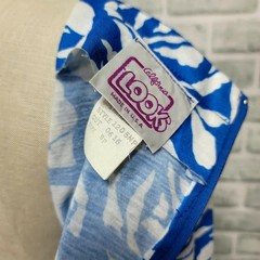 Vintage 80s California Look Blue Rose Belted Dress 8P USA Floral Retro Glam