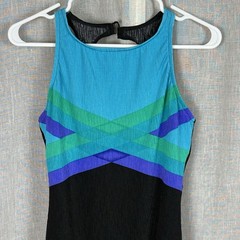 Vintage 80’s Jantzen One Piece Swimsuit Medium Retro Black Blue Bathing suit