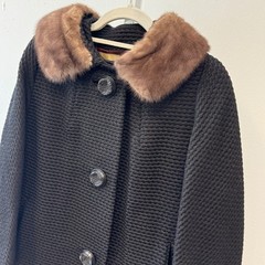 Vintage John Wanamaker Fur Collar Textured Wool Overcoat ILGWU Union Made Black